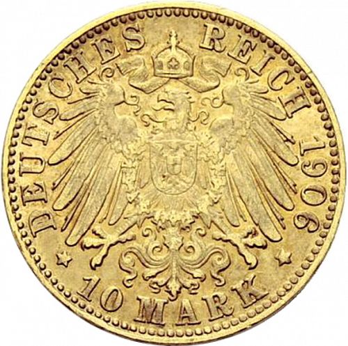 10 Mark Reverse Image minted in GERMANY in 1906J (1871-18 - Empire HAMBURG)  - The Coin Database