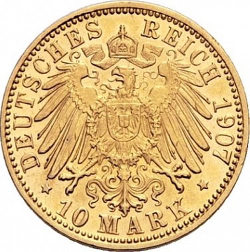 10 Mark Reverse Image minted in GERMANY in 1907G (1871-18 - Empire BADEN)  - The Coin Database