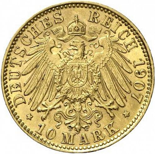 10 Mark Reverse Image minted in GERMANY in 1907J (1871-18 - Empire HAMBURG)  - The Coin Database