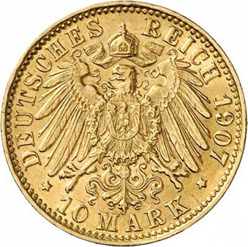 10 Mark Reverse Image minted in GERMANY in 1907J (1871-18 - Empire BREMEN)  - The Coin Database