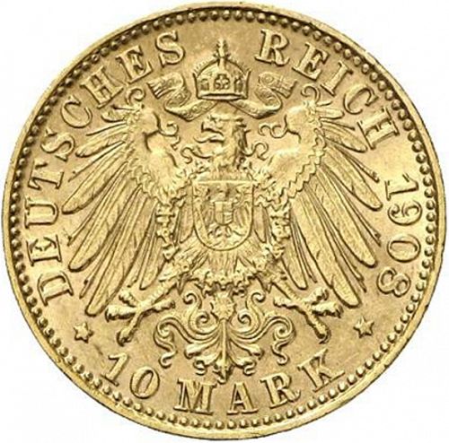 10 Mark Reverse Image minted in GERMANY in 1908J (1871-18 - Empire HAMBURG)  - The Coin Database