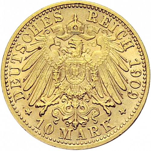 10 Mark Reverse Image minted in GERMANY in 1909F (1871-18 - Empire WURTTEMBERG)  - The Coin Database