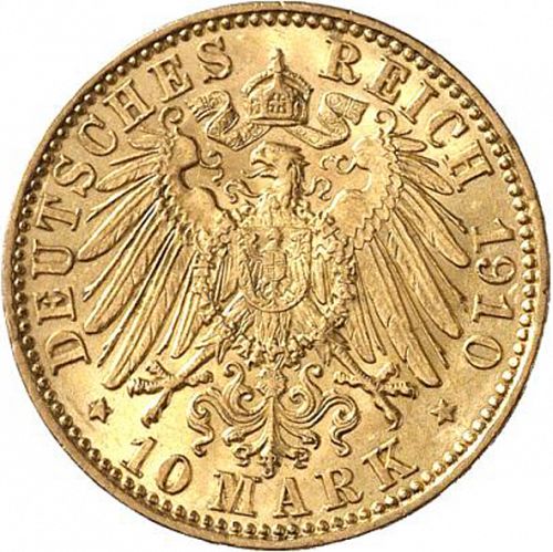 10 Mark Reverse Image minted in GERMANY in 1910E (1871-18 - Empire SAXONY-ALBERTINE)  - The Coin Database