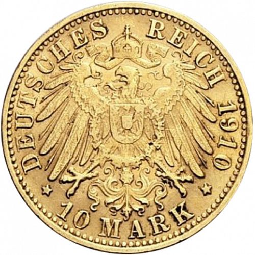 10 Mark Reverse Image minted in GERMANY in 1910F (1871-18 - Empire WURTTEMBERG)  - The Coin Database