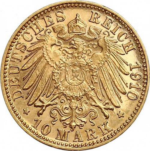10 Mark Reverse Image minted in GERMANY in 1910G (1871-18 - Empire BADEN)  - The Coin Database