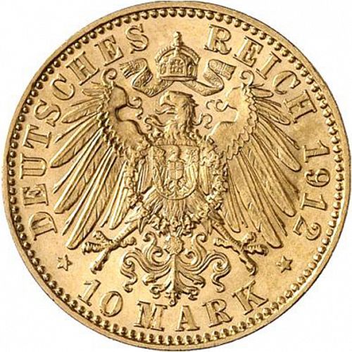 10 Mark Reverse Image minted in GERMANY in 1912E (1871-18 - Empire SAXONY-ALBERTINE)  - The Coin Database