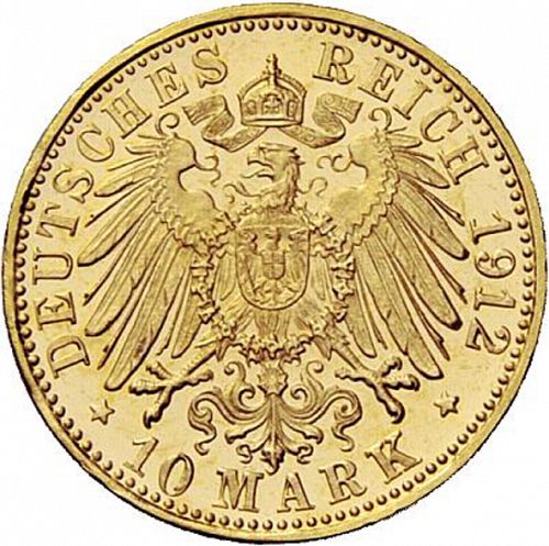 10 Mark Reverse Image minted in GERMANY in 1912G (1871-18 - Empire BADEN)  - The Coin Database