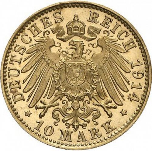10 Mark Reverse Image minted in GERMANY in 1914D (1871-18 - Empire SAXE-MEININGEN)  - The Coin Database
