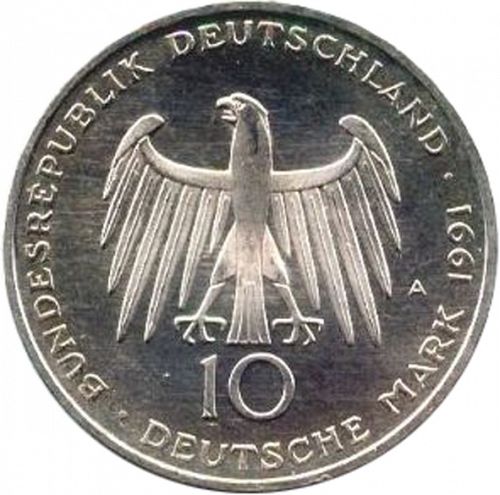 10 Mark Obverse Image minted in GERMANY in 1991A (1949-01 - Federal Republic - Commemorative)  - The Coin Database