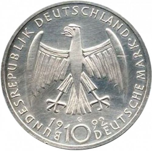 10 Mark Obverse Image minted in GERMANY in 1992G (1949-01 - Federal Republic - Commemorative)  - The Coin Database