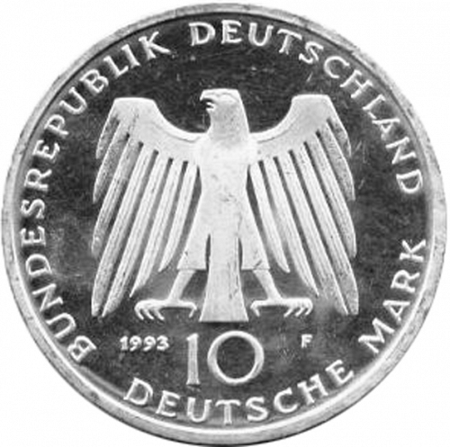 10 Mark Obverse Image minted in GERMANY in 1993F (1949-01 - Federal Republic - Commemorative)  - The Coin Database