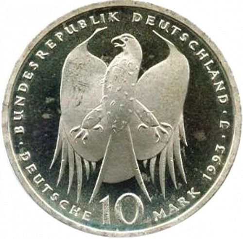 10 Mark Obverse Image minted in GERMANY in 1993J (1949-01 - Federal Republic - Commemorative)  - The Coin Database