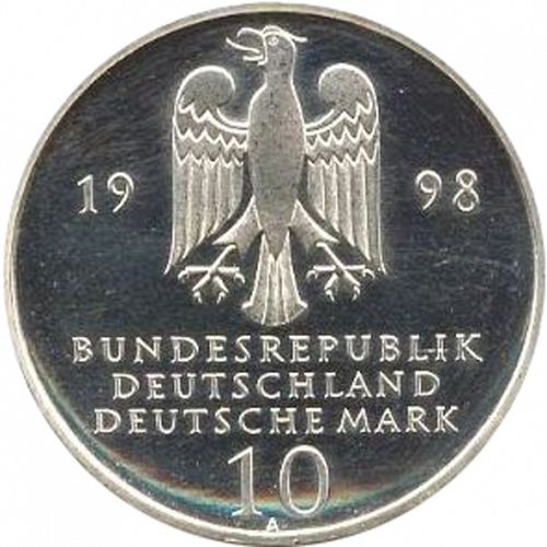 10 Mark Obverse Image minted in GERMANY in 1998A (1949-01 - Federal Republic - Commemorative)  - The Coin Database