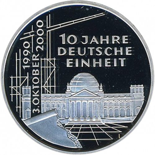 10 Mark Reverse Image minted in GERMANY in 2000G (1949-01 - Federal Republic - Commemorative)  - The Coin Database