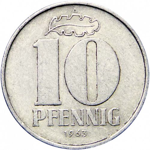 10 Pfennig Reverse Image minted in GERMANY in 1963A (1949-90 - Democratic Republic)  - The Coin Database