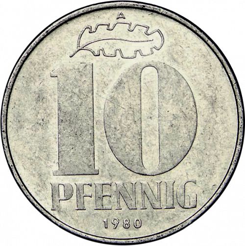 10 Pfennig Reverse Image minted in GERMANY in 1980A (1949-90 - Democratic Republic)  - The Coin Database
