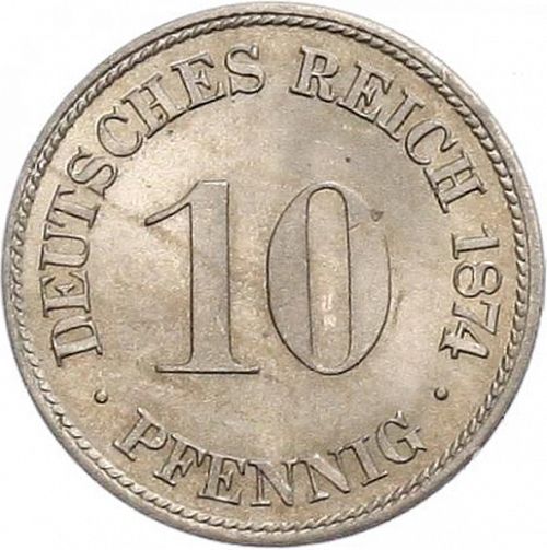 10 Pfenning Obverse Image minted in GERMANY in 1874D (1871-18 - Empire)  - The Coin Database