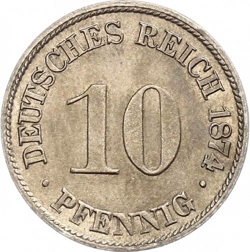 10 Pfenning Obverse Image minted in GERMANY in 1874G (1871-18 - Empire)  - The Coin Database