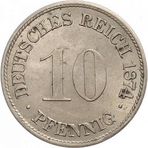 10 Pfenning Obverse Image minted in GERMANY in 1874H (1871-18 - Empire)  - The Coin Database