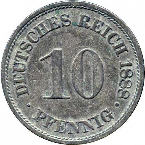 10 Pfenning Obverse Image minted in GERMANY in 1888A (1871-18 - Empire)  - The Coin Database