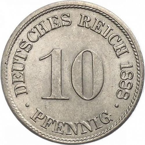 10 Pfenning Obverse Image minted in GERMANY in 1888D (1871-18 - Empire)  - The Coin Database