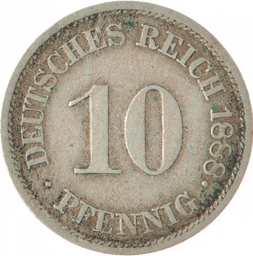 10 Pfenning Obverse Image minted in GERMANY in 1888J (1871-18 - Empire)  - The Coin Database