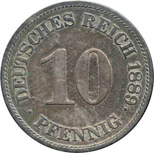 10 Pfenning Obverse Image minted in GERMANY in 1889E (1871-18 - Empire)  - The Coin Database