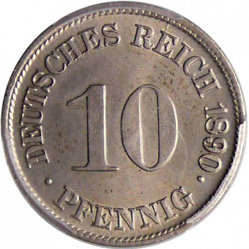 10 Pfenning Obverse Image minted in GERMANY in 1890F (1871-18 - Empire)  - The Coin Database