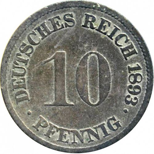 10 Pfenning Obverse Image minted in GERMANY in 1893F (1871-18 - Empire)  - The Coin Database
