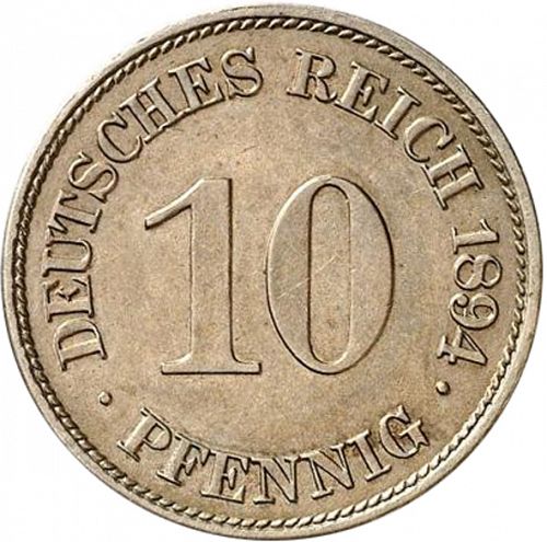 10 Pfenning Obverse Image minted in GERMANY in 1894E (1871-18 - Empire)  - The Coin Database