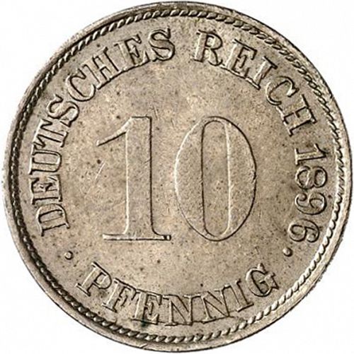 10 Pfenning Obverse Image minted in GERMANY in 1896G (1871-18 - Empire)  - The Coin Database