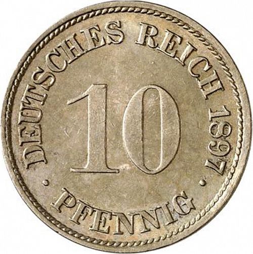 10 Pfenning Obverse Image minted in GERMANY in 1897G (1871-18 - Empire)  - The Coin Database