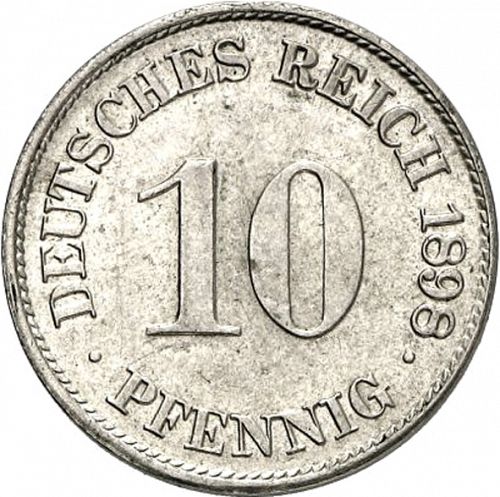 10 Pfenning Obverse Image minted in GERMANY in 1898J (1871-18 - Empire)  - The Coin Database