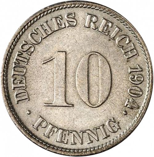 10 Pfenning Obverse Image minted in GERMANY in 1904G (1871-18 - Empire)  - The Coin Database