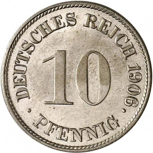 10 Pfenning Obverse Image minted in GERMANY in 1906G (1871-18 - Empire)  - The Coin Database