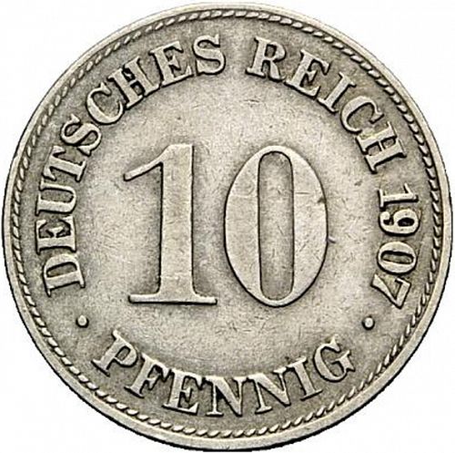 10 Pfenning Obverse Image minted in GERMANY in 1907D (1871-18 - Empire)  - The Coin Database