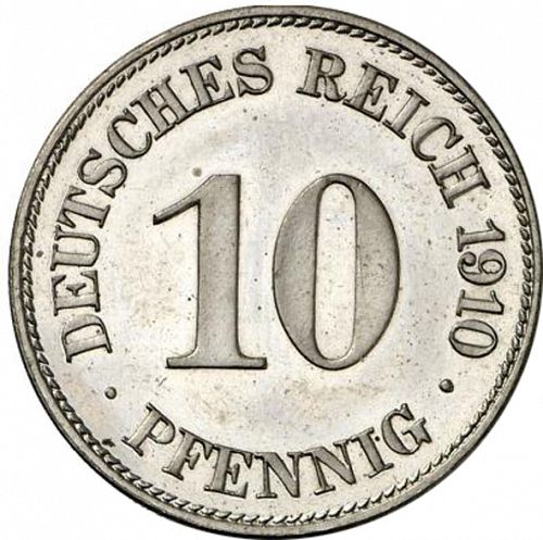 10 Pfenning Obverse Image minted in GERMANY in 1910E (1871-18 - Empire)  - The Coin Database