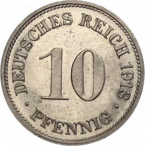 10 Pfenning Obverse Image minted in GERMANY in 1913G (1871-18 - Empire)  - The Coin Database