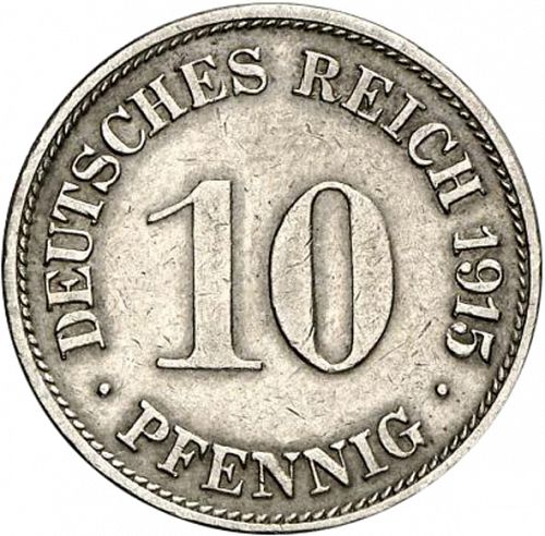 10 Pfenning Obverse Image minted in GERMANY in 1915G (1871-18 - Empire)  - The Coin Database
