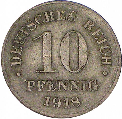10 Pfenning Obverse Image minted in GERMANY in 1918 (1871-18 - Empire)  - The Coin Database