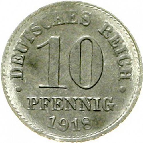 10 Pfenning Obverse Image minted in GERMANY in 1918D (1871-18 - Empire)  - The Coin Database