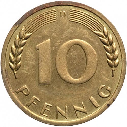10 Pfennig Reverse Image minted in GERMANY in 1949D (1949-01 - Federal Republic)  - The Coin Database