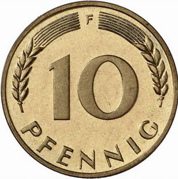 10 Pfennig Reverse Image minted in GERMANY in 1949F (1949-01 - Federal Republic)  - The Coin Database
