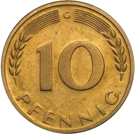 10 Pfennig Reverse Image minted in GERMANY in 1950G (1949-01 - Federal Republic)  - The Coin Database