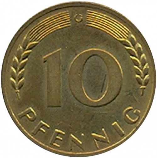10 Pfennig Reverse Image minted in GERMANY in 1968G (1949-01 - Federal Republic)  - The Coin Database