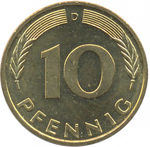 10 Pfennig Reverse Image minted in GERMANY in 1996D (1949-01 - Federal Republic)  - The Coin Database