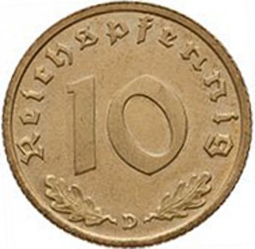 10 Reichspfenning Reverse Image minted in GERMANY in 1938D (1933-45 - Thrid Reich)  - The Coin Database
