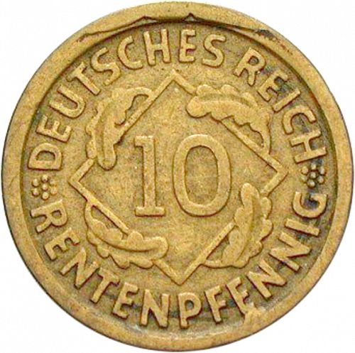 10 Pfenning Obverse Image minted in GERMANY in 1923D (1923-29 - Weimar Republic - Rentenmark)  - The Coin Database