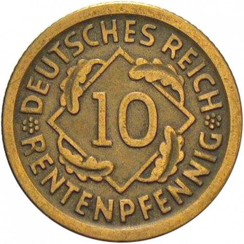 10 Pfenning Obverse Image minted in GERMANY in 1924D (1923-29 - Weimar Republic - Rentenmark)  - The Coin Database
