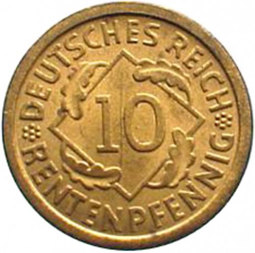 10 Pfenning Obverse Image minted in GERMANY in 1924J (1923-29 - Weimar Republic - Rentenmark)  - The Coin Database